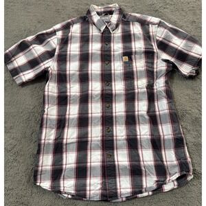 Carhartt Shirt Mens M White Black Red Plaid Short Sleeve Cotton Workwear